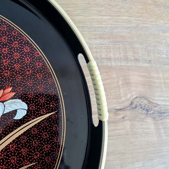 Round Gold Black White Red Colors Serving Tray. Art Deco Style. - Picture 3 of 7